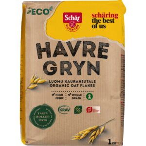 Schär havregryn ØKO nytt design (Semper økologisk glutenfri havregryn 1 kg)