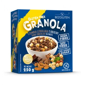 Bezgluten Glutenfri granola med mørk sjokolade og nøtter